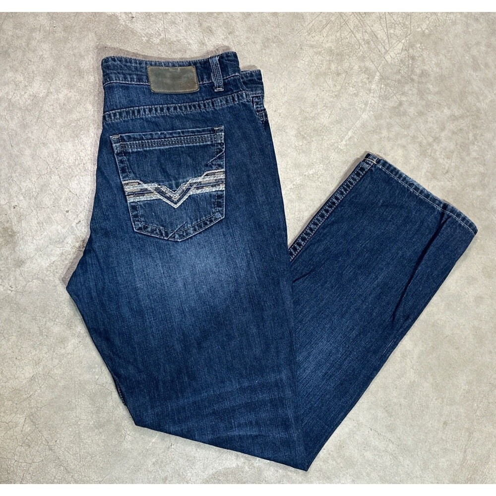 BKE Jake Jeans Mens 36x32 Blue Medium Wash Straight Denim Embroidered Pockets